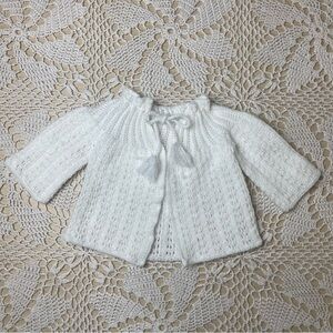 Vintage Baby 3-6 Months Hand Crochet White Open Front Cardigan Matinee Jacket